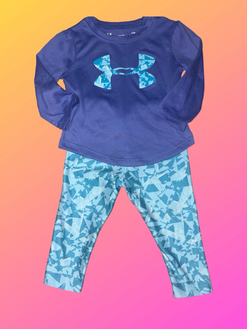 Infant Girl'sUnder Armour Purple Top with Blue Patterned Leggings Set🩷